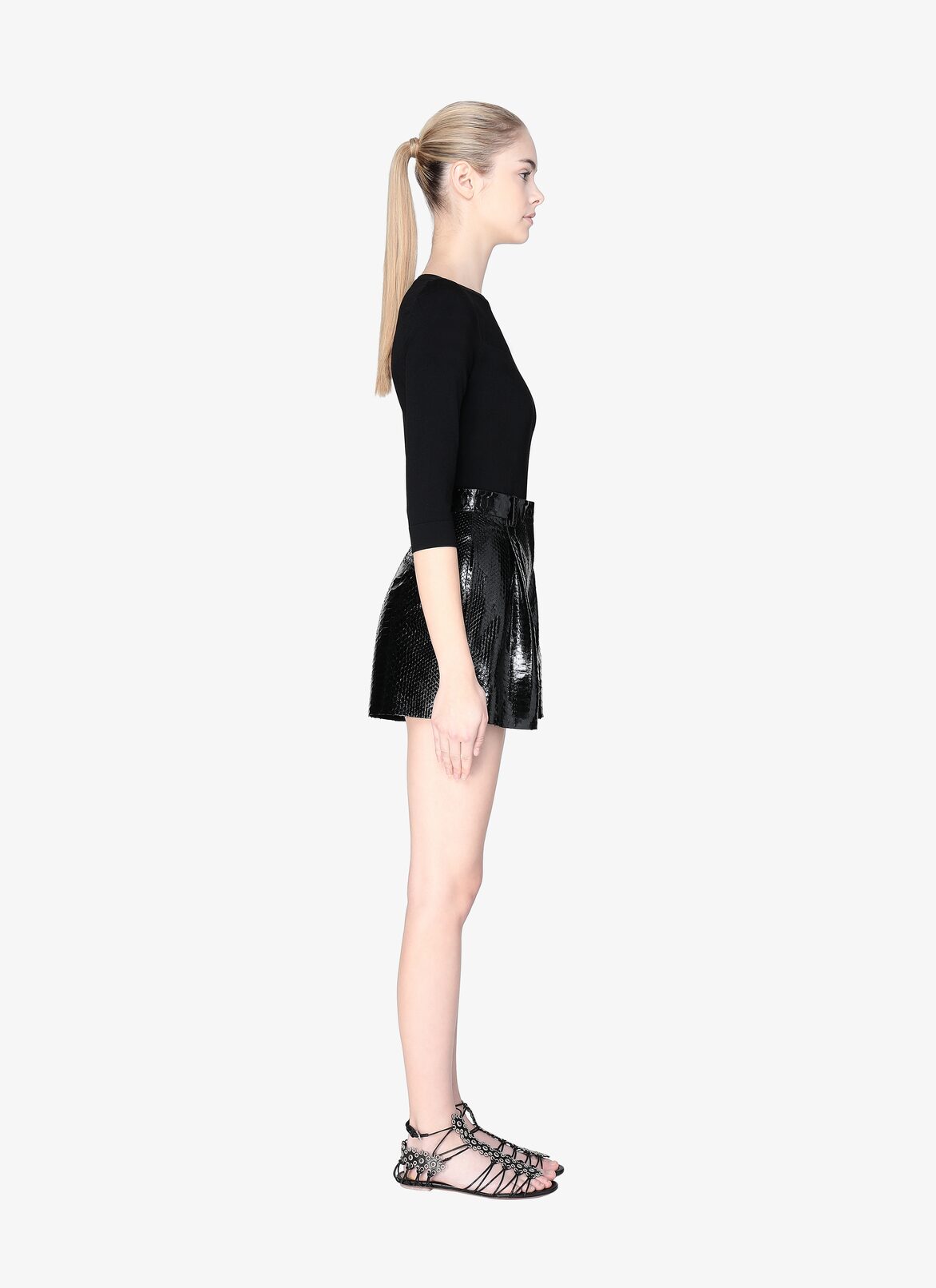 Short Strutturati In Pelle Di Pitone ALAÏA SHORT STRUTTURATI IN PELLE DI PITONE NERO